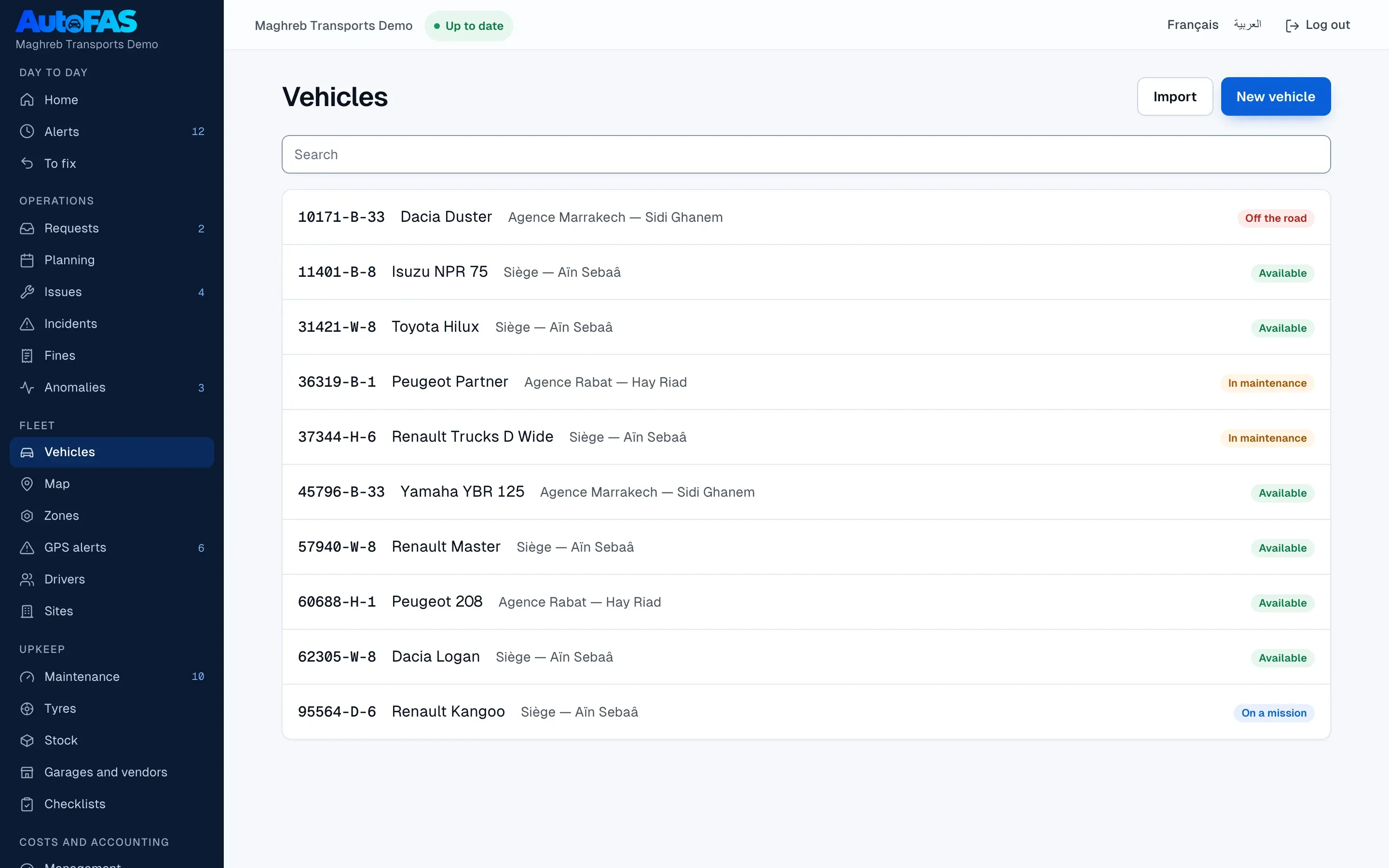 The whole fleet, and the state of every vehicle
